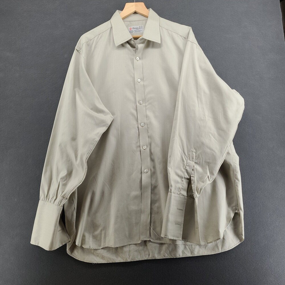 urnbull & Asser Shirt Mens 18 45cm Beige French Cuff Made in England Cotton